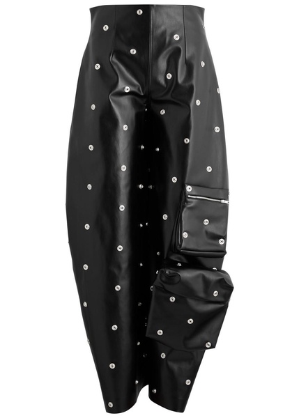 Stud-embellished faux leather trousers