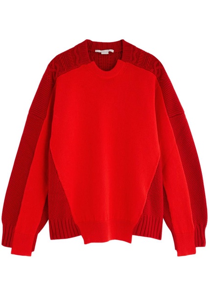 Layered-effect cable-knit wool jumper