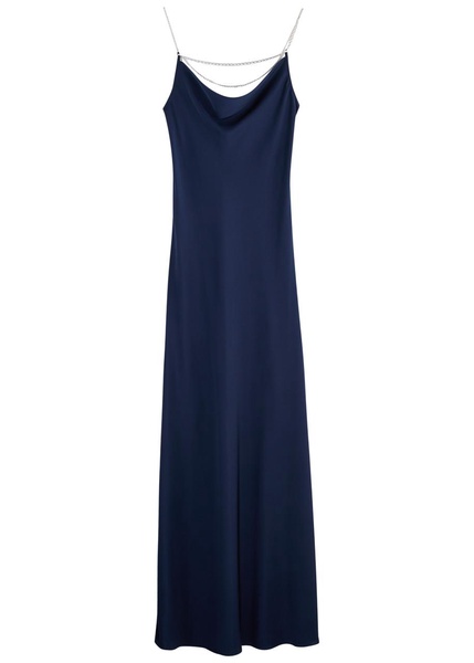 Chain-embellished satin maxi slip dress 