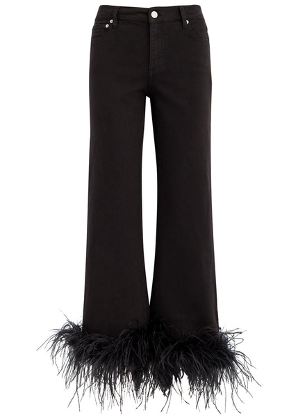 Roxie feather-trimmed straight-leg jeans