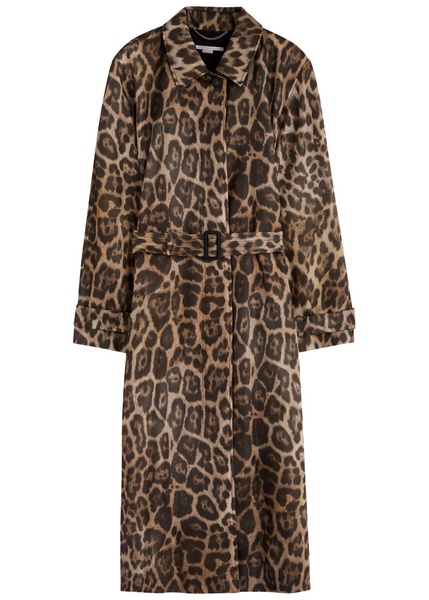 Leopard-print belted woven trench coat