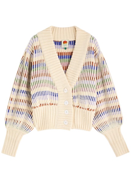 Striped ribbed-knit cardigan