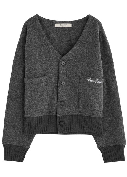 Logo-embroidered wool cardigan