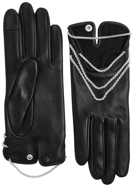 Celeste chain-embellished leather gloves 