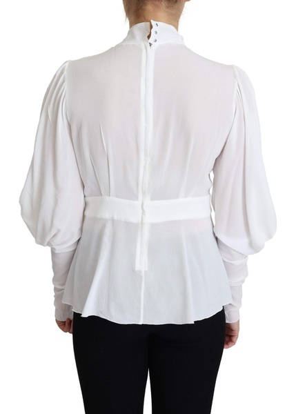 Sophisticated White Blouse with Ascot Collar and Lantern Sleeves
