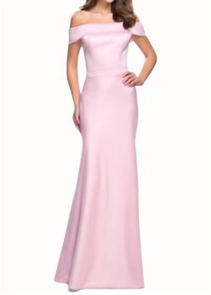 off the shoulder gown in blush