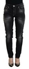 Black Washed Mid Waist Tapered Women Casual Denim Jeans
