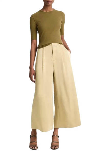 mid-rise satin culotte pants in pale cliff