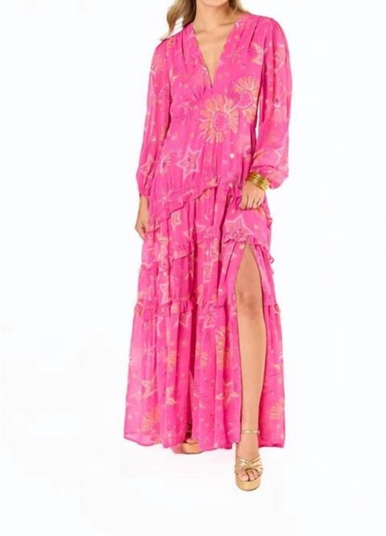 zodiak printed maxi dress in pink