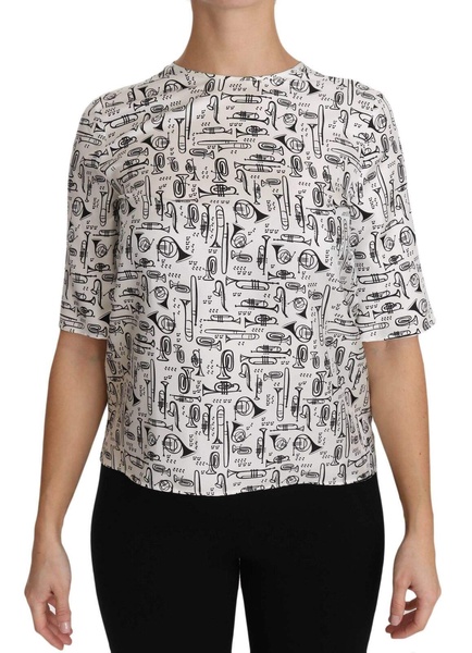 Dolce & Gabbana White Musical Instruts Print Blouse