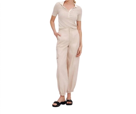 modal rib stripe short sleeve henley tee in chalk morning mist