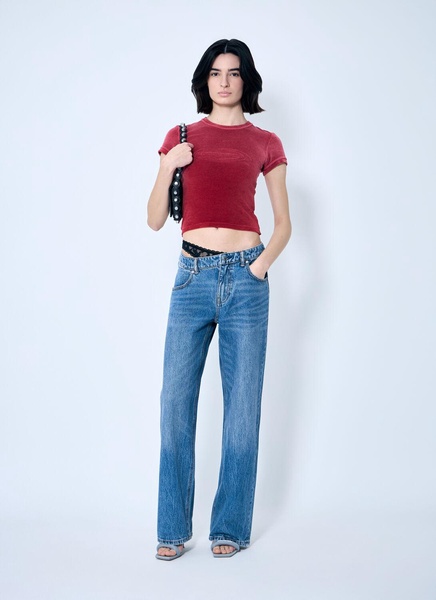 Alexander Wang Women Dip-Side Jeans With Exposed Lace Underwear