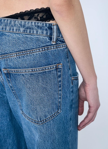 Alexander Wang Women Dip-Side Jeans With Exposed Lace Underwear