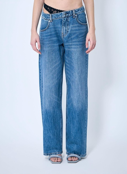 Alexander Wang Women Dip-Side Jeans With Exposed Lace Underwear