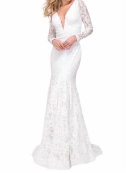 long sleeve lace wedding gown in white