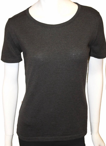short sleeve crew-neck shell top in charcoal
