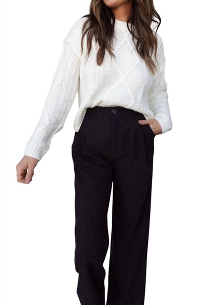 cableknit crewneck sweater in white
