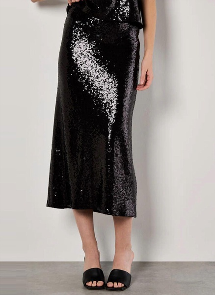 sequin bias cut skirt in black
