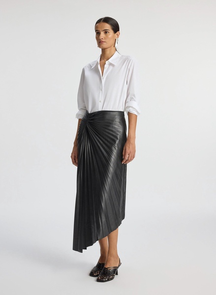 Tracy Pleated Side-Ruched Faux Leather Maxi Skirt