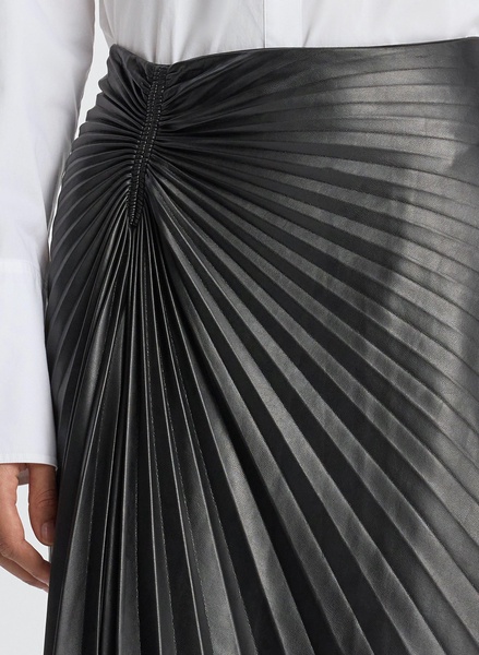 Tracy Pleated Side-Ruched Faux Leather Maxi Skirt