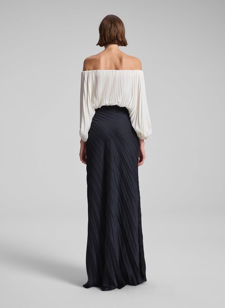 Sienna Satin Pleated Off Shoulder Top