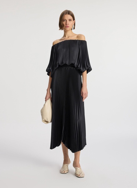Sienna Satin Pleated Off Shoulder Dress