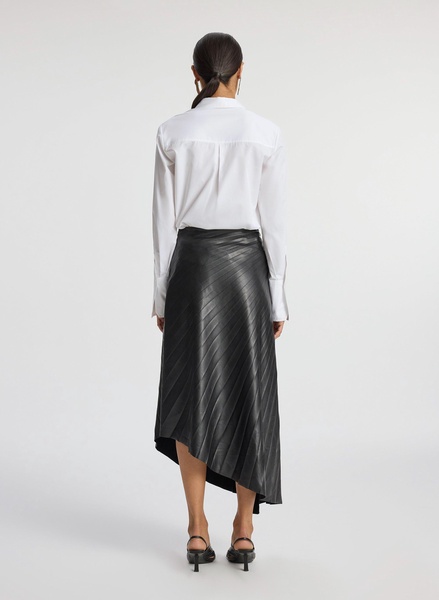 Tracy Pleated Side-Ruched Faux Leather Maxi Skirt