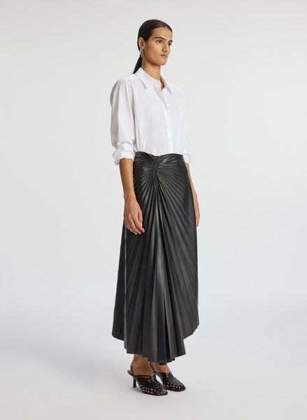 Tracy Pleated Side-Ruched Faux Leather Maxi Skirt