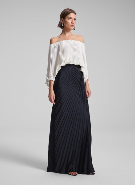 Sienna Satin Pleated Off Shoulder Top