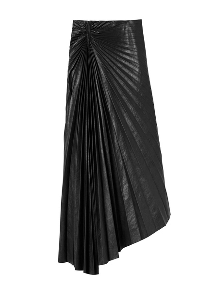 Tracy Pleated Side-Ruched Faux Leather Maxi Skirt