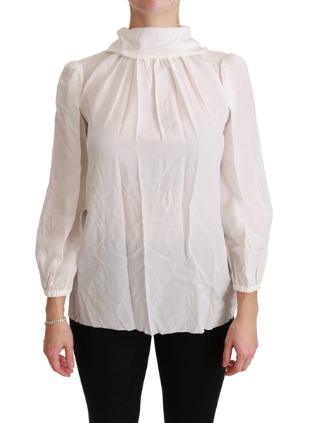Dolce & Gabbana  White Turtle Neck Blouse Shirt Silk Top