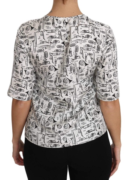 Dolce & Gabbana White Musical Instruts Print Blouse