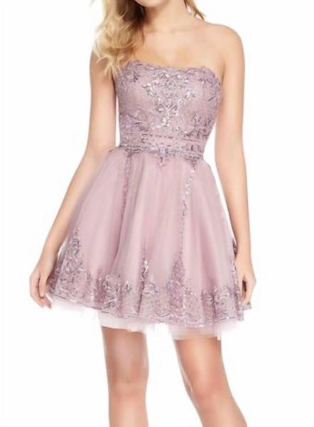 embroidered tulle strapless prom dress in cashmere rose