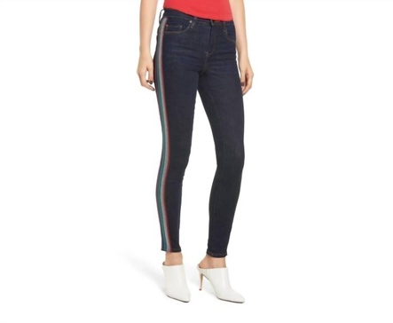 the bond metallic glitter side stripe skinny jeans in blue