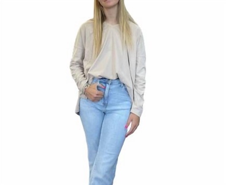v-neck cotton top in lt khaki