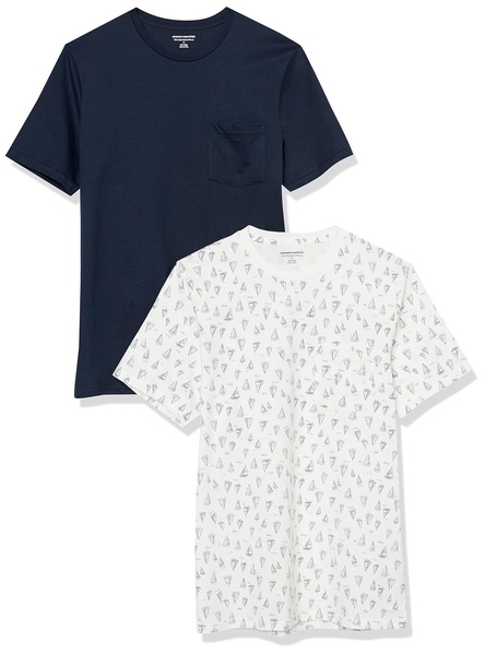 Amazon Essentials Men's T-Shirts, Short-Sleeve Crewneck Pocket, Cotton, 2-Pack