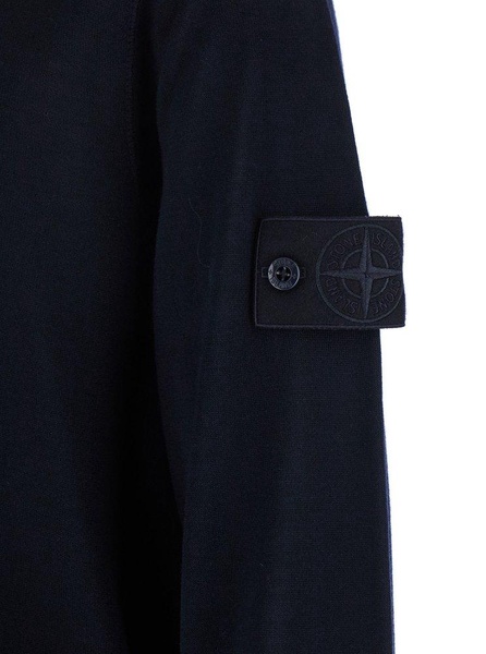 Stone Island Blue Polo Shirt With Removable Compass Logo Applied On The Sleeve In Virgin Wool Man