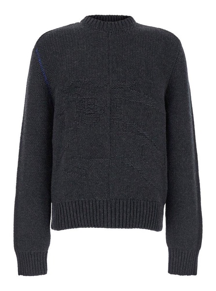 Grey Sweater with Equestrian Knight Jacquard Motif in Cashmere Man
