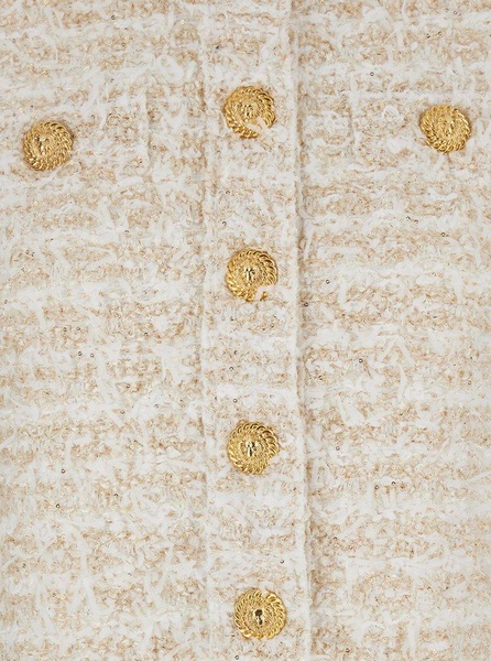 White Crewneck Cardigan with Jewel Buttons in Tech Fabric Woman