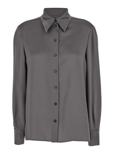 Grey Shirt With Pointed Collar In Silk Blend Woman