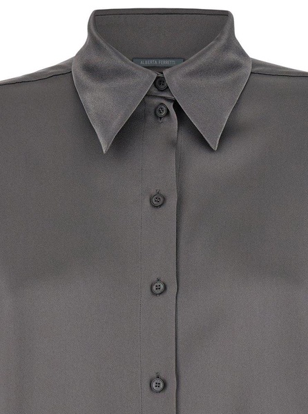Grey Shirt With Pointed Collar In Silk Blend Woman