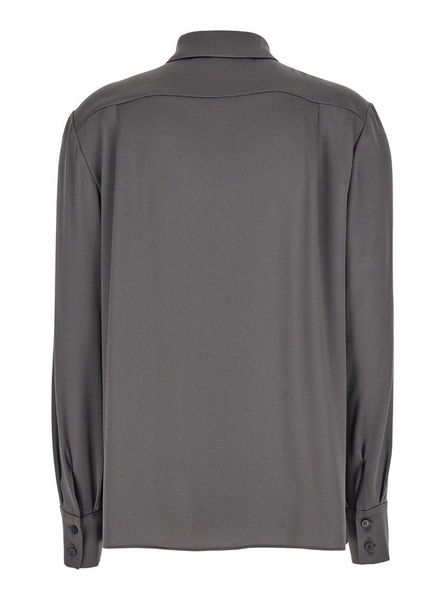 Grey Shirt With Pointed Collar In Silk Blend Woman