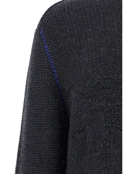 Grey Sweater with Equestrian Knight Jacquard Motif in Cashmere Man