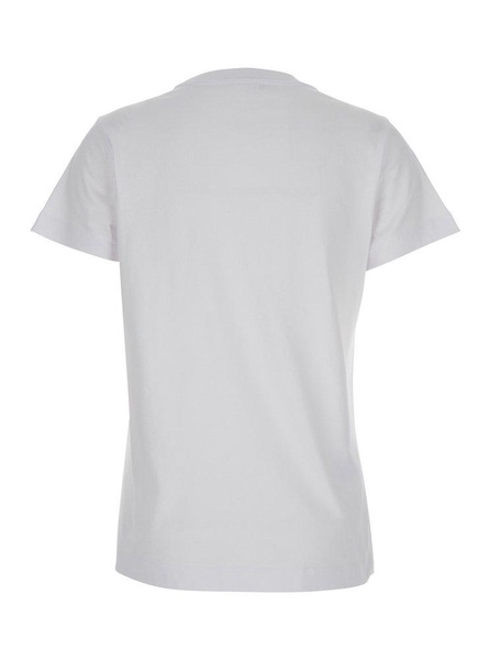 'Start' White Crewneck T-Shirt with Tonal Logo Lettering on the Front in Cotton Woman