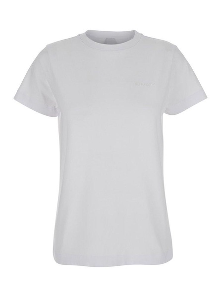 'Start' White Crewneck T-Shirt with Tonal Logo Lettering on the Front in Cotton Woman
