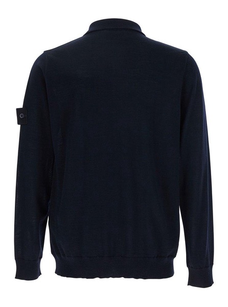 Stone Island Blue Polo Shirt With Removable Compass Logo Applied On The Sleeve In Virgin Wool Man