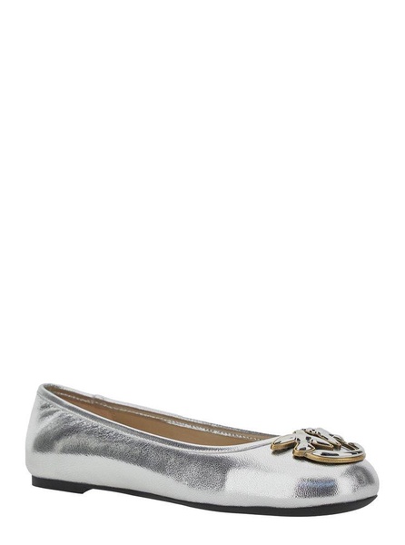 Metallic 'Gioia 03' Ballet Shoes with Love Birds Diamond Cut Logo on the Front in Laminated Leather Woman