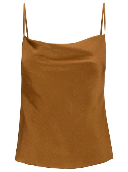 Beige Top With Draped Neckline In Silk Blend Woman