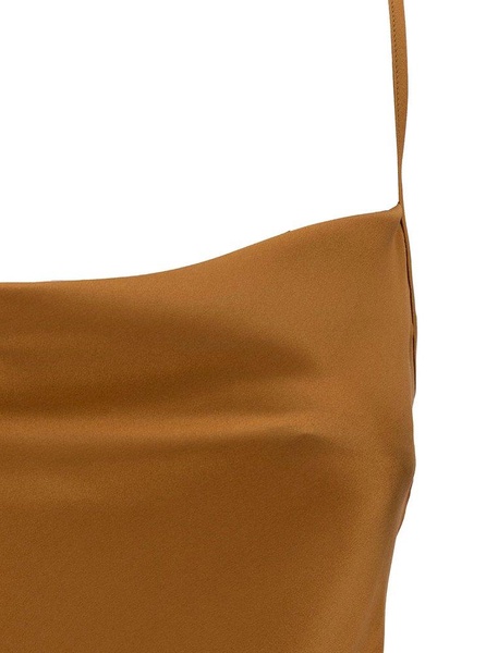 Beige Top With Draped Neckline In Silk Blend Woman