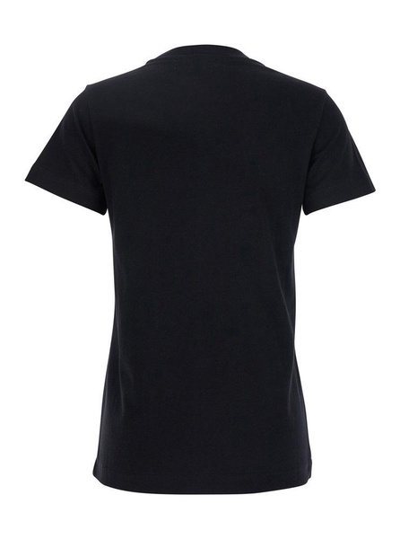 'Start' Black Crewneck T-Shirt with Tonal Logo Lettering on the Front in Cotton Woman